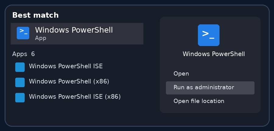 Запуск PowerShell от имени администратора